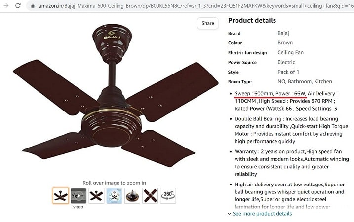 electricity consumption of a fan